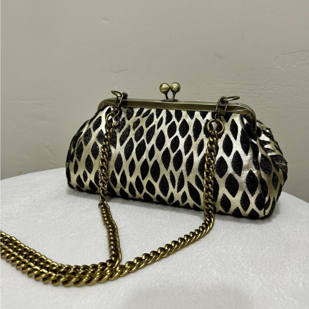 Handmade Real Hair-on Calfskin Embossed Vintage Kisslock Clutch/Crossbody